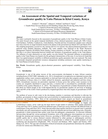 Más sobre Una Evaluación de las Variaciones Espaciales y Temporales de la Calidad del Agua Subterránea en la Meseta de Yatta en Kenia