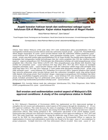Más sobre Aspek Kawalan Hakisan Tanah Dan Sedimentasi Sebagai Syarat Kelulusan EIA di Malasia: Kajian Statu