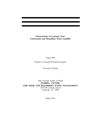 Más sobre Características de los Lixiviados de los Vertederos de Residuos de Construcción y Demolición